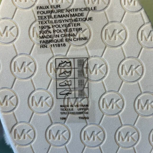 Michael Kors Alexis Faux Fur and Metallic Signature Logo Slide Sandal - Picture 10 of 12